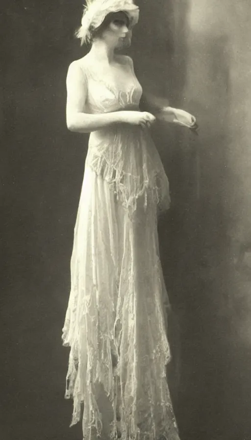 Prompt: 1922 spirit photography of a beautiful Victorian ghost in a corset