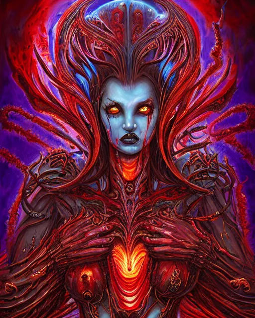 Image similar to charred bloody fleshmetal cyborg daemonhost woman psychedelic flamer of tzeentch, by antonio j. manzanedo, alex grey, android jones, wayne barlowe, philippe druillet, raymond swanland, cyril rolando, josephine wall, harumi hironaka, cronenburg, trending on artstation