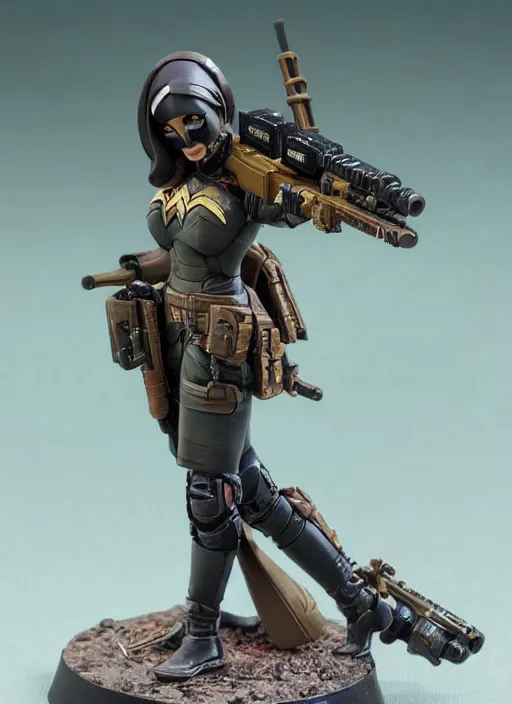 Image similar to 8 0 mm resin detailed miniature of a warhammer 4 0 k gal gadot sniper, product introduction photos, 4 k, full body,