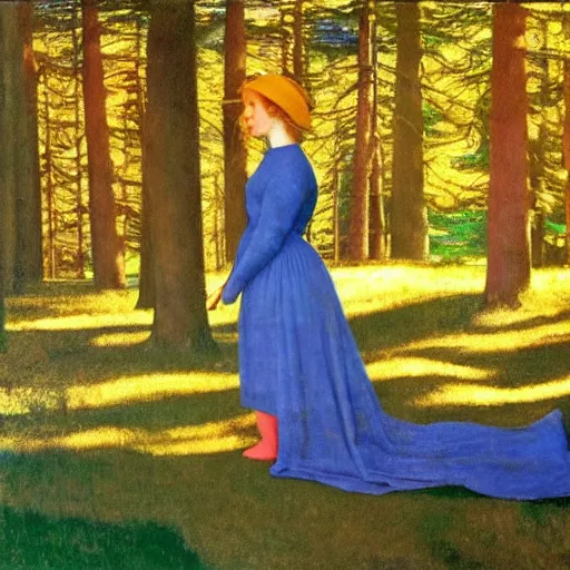 Image similar to a young girl lost in a blue golden forest, film still by edward hopper, by Pontormo, by klimt, art noveau, highly detailed, strong lights, liminal, eerie, Bright pastel colors