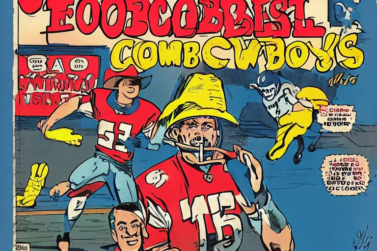 Prompt: My dad is a football cowboy, comic book