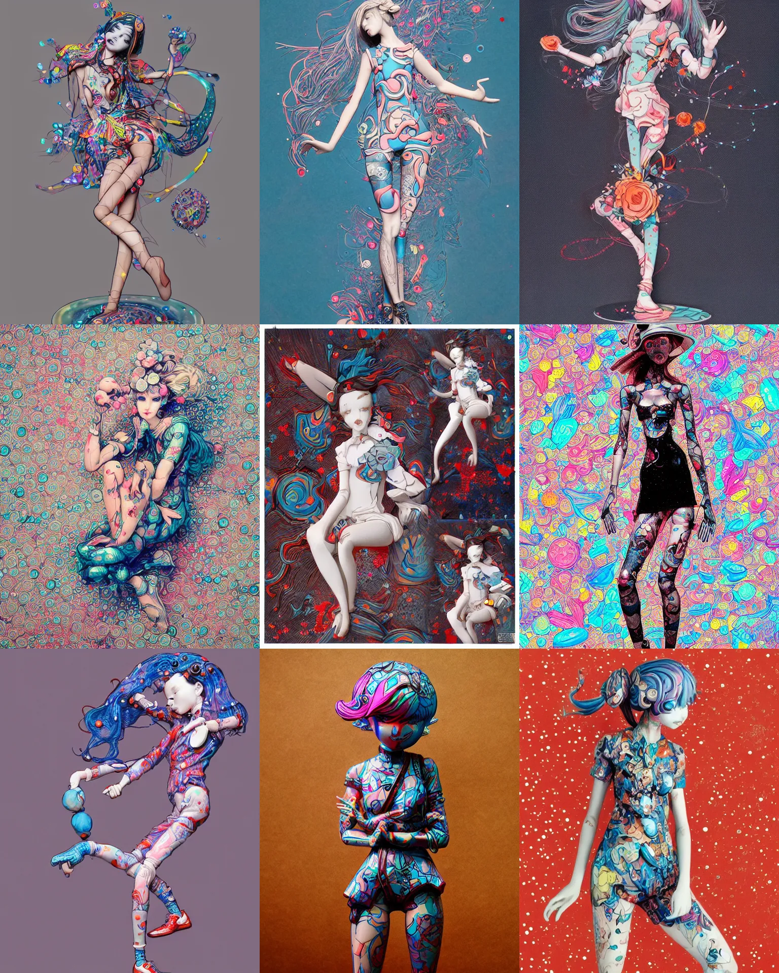 Prompt: james jean isolated deepdream vinyl figure cheerful tomboy, figure photography, dynamic pose, interesting design, glitter accents on figure, anime stylized, accurate fictional proportions, high delicate defined details, ethereal lighting