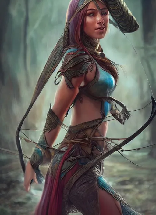 Prompt: hyper realistic photography, arcane elven archer girl full body, rule of thirds, human proportion, good anatomy, beautiful face, conceptart, saturated colors, cinematic, artstation, pinterest, cgsociety