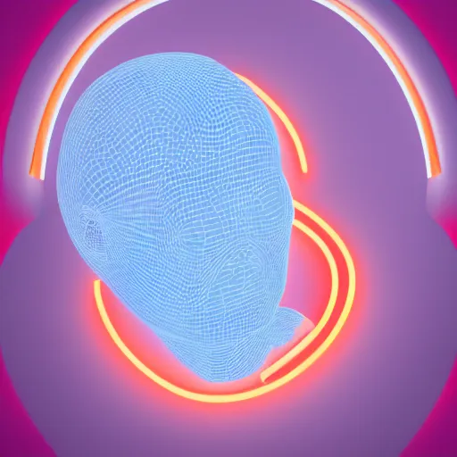 Image similar to a circle of neon light surrounding the head of a renaissance statue, 3 d render