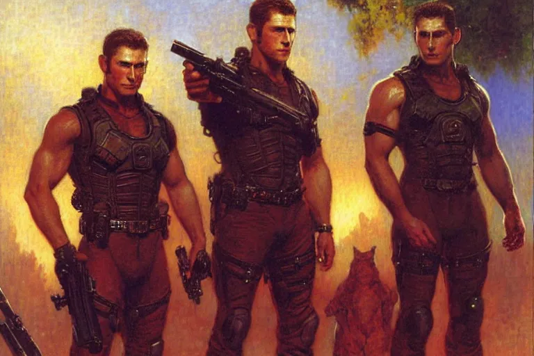 Prompt: albert wesker and chris redfield, painting by gaston bussiere, jean giraud