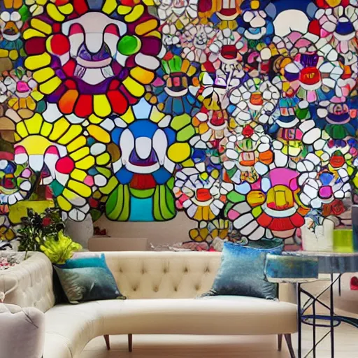 Prompt: interior design inspired by Takashi Murakami