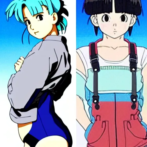 Image similar to a beautiful! boyish! natalie portman as bulma alluring gravure! model, wearing hip hop mayan bomber jacket and leotard with native style overalls, bulky poofy bomber jacket with mayan patterns, guilty gear art style, trending on pixiv, painted by makoto shinkai takashi takeuchi studio ghibli, akihiko yoshida