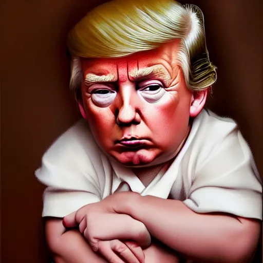 Image similar to portrait donald trump as a pouting toddler, fine art, award winning, desaturated, brown tones, intricate, elegant, sharp focus, cinematic lighting, digital painting, 8 k concept art, by michael hussar and greg manchess and brom and z. w. gu, 8 k