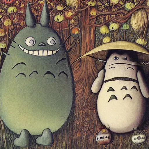 Prompt: by remedios varos, my neighbor totoro and moomin