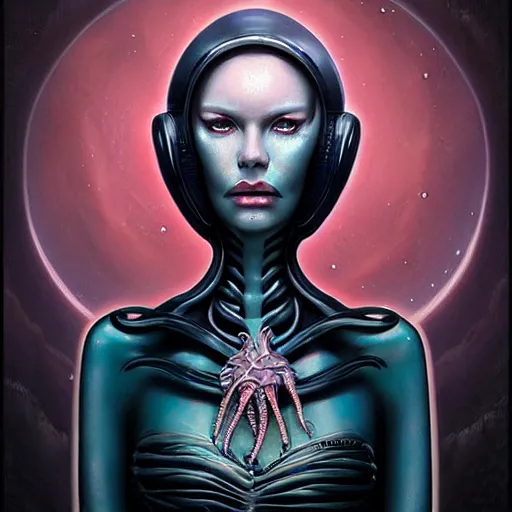 Prompt: Lofi Scorn Giger Lovecraft Lovecraftian Alien Woman portrait Pixar style by Tristan Eaton Stanley Artgerm and Tom Bagshaw