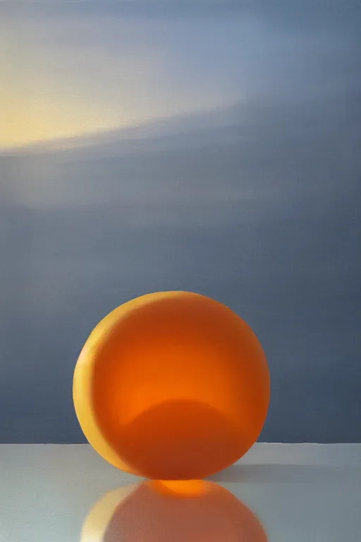 Image similar to a giant orange and yellow crystal on a white table near a window at sunset, hyperrealistic, highly detailed, high qualit, 8K, godrays, warm lighting, path traced, high coherence, calm, macro photo, symmetrical, photorealistic, low contrast, serene landscape, beautiful, geometric