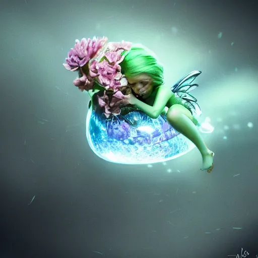 Image similar to a realistic slimy fairy fetus emerging from a budding flower, dramatic lighting, cinematic, establishing shot, extremely high detail, foto realistic, cinematic lighting, post processed, concept art, high details, cinematic, 8k resolution, beautiful detailed, photorealistic, digital painting, artstation, concept art, smooth, sharp focus, artstation trending, octane render, unreal engine