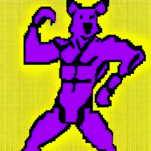 Prompt: full body shot antropomorphic muscular masculine wolf. kickboxer. wolf head. furr on body. 8 bit nes graphics. vaporwave futuristic 8 0's