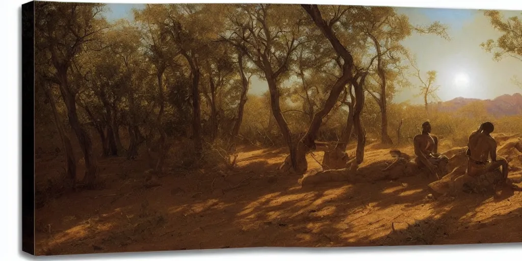 Prompt: black male cyborg body modifications hd albert bierstadt painting low perspective! desert sun rays