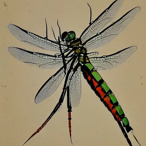 Prompt: a chinese painting of a dragonfly by qi baishi