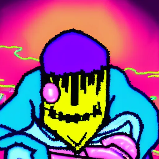 Image similar to surreal neon comic bright colored horror artwork made in Kid Pix