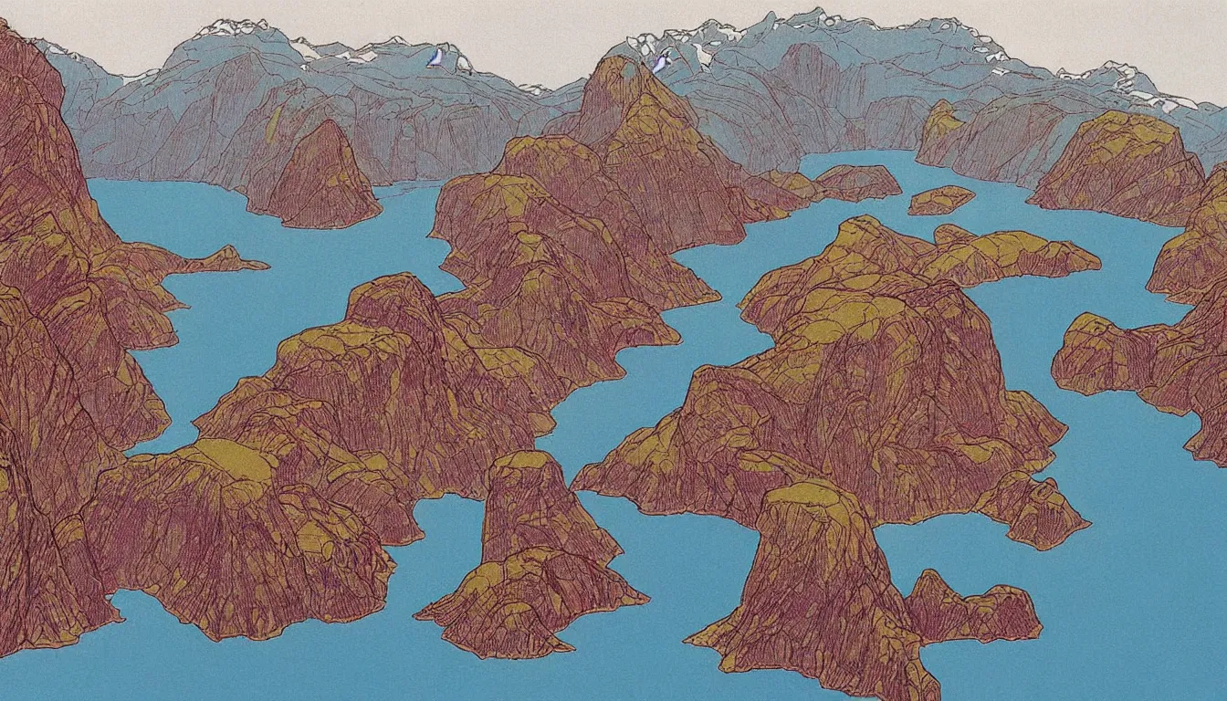 Prompt: epic fjords by moebius