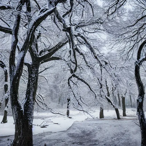 Prompt: wind of winter in the black boughs