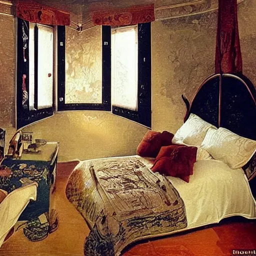 Image similar to a cozy bedroom decorated by salvador dali, detailed, high resolution, wow!, intricate