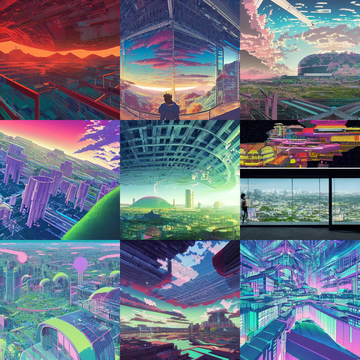 Prompt: Panorama view of an anime scenery by Beeple and naomi okubo and dan mumford and zaha hadid