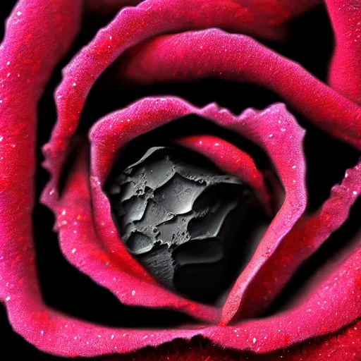 Image similar to award - winning macro of a beautiful black rose made of molten magma and nebulae on black background by harold davis, georgia o'keeffe and harold feinstein, highly detailed, hyper - realistic, inner glow, texture made of fractals, trending on deviantart, artstation and flickr, nasa space photography, national geographic