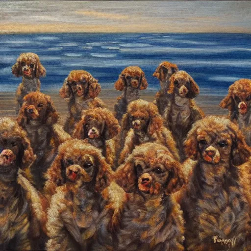 Prompt: endless sea of poodles, oil painting