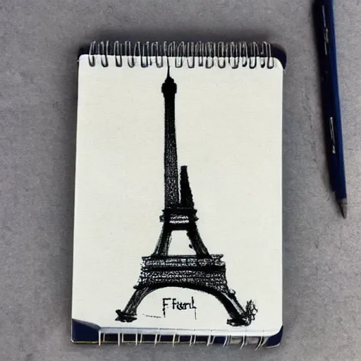 Image similar to the eiffel tower sketched on a notebook