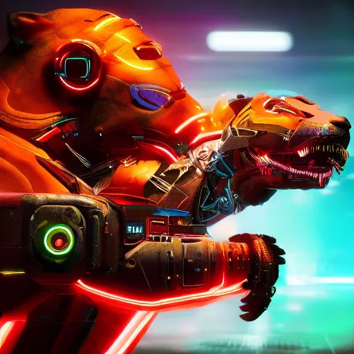 Image similar to a neon cyberpunk cyborg jaguar animal, octane render