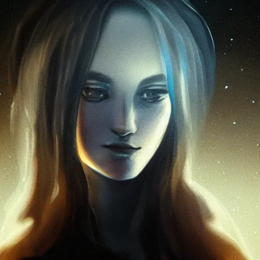 Prompt: face of a young girl in the moon light, ambient lighting, moody, emotive, trending on artstation