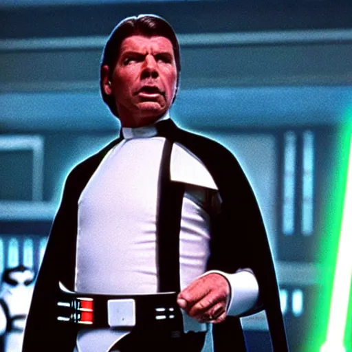 Image similar to a film still of vince mcmahon in the movie star wars a new hope