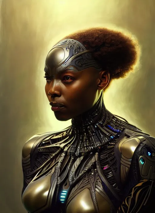 Image similar to organic cyborg, wakanda, diffuse lighting, fantasy, intricate, elegant, highly detailed, lifelike, photorealistic, digital painting, artstation, illustration, concept art, smooth, sharp focus, art by John Collier and Albert Aublet and Krenz Cushart and Artem Demura and Alphonse Mucha