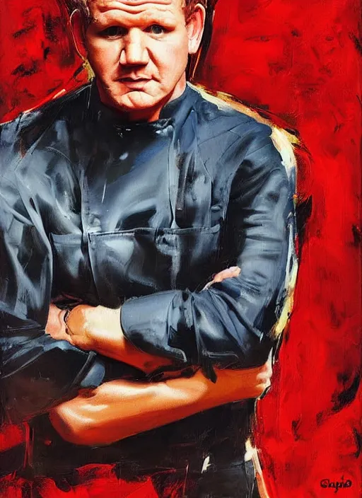 Prompt: big lip gordon ramsay,'huge lips '!!!!!, painting by phil hale, fransico goya,'action lines '!!!, graphic style, visible brushstrokes, motion blur, blurry, visible paint texture, crisp hd image