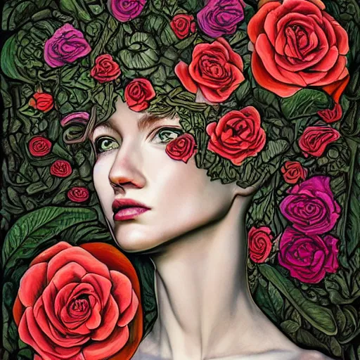 Image similar to the anatomy of a head of lettuce with roses, an ultrafine detailed painting by james jean, intricate linework, bright colors, final fantasy, behance contest winner, vanitas, angular, altermodern, unreal engine