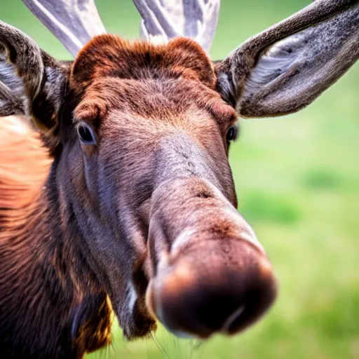 Image similar to close - up photo of a moose sniffing the camera
