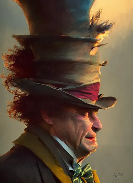 Image similar to portrait, The Mad Hatter, watercolor, dramatic lighting, cinematic, establishing shot, extremly high detail, foto realistic, cinematic lighting, post processed, concept art, artstation, matte painting, style by eddie mendoza, raphael lacoste, alex ross