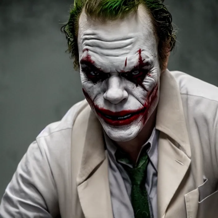 Image similar to dexter morgan as the joker, 8 k, movie still