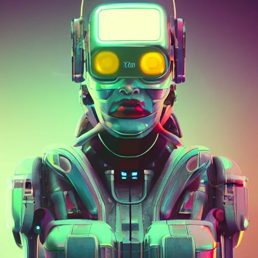 Image similar to cyberpunk concept cyborg bot, cinema 4 d, galaxy, ufo, space sci - fi, wearing vr goggles, illustration, portrait, pastel neon textured background night, trending on artstation, greg rutkowski, octane rendered, 1 2 k, detailed,