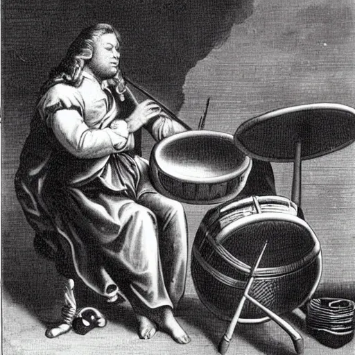 Image similar to bach playing a drum kit