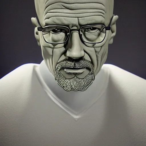 Prompt: a sculpture of walter white made of glass