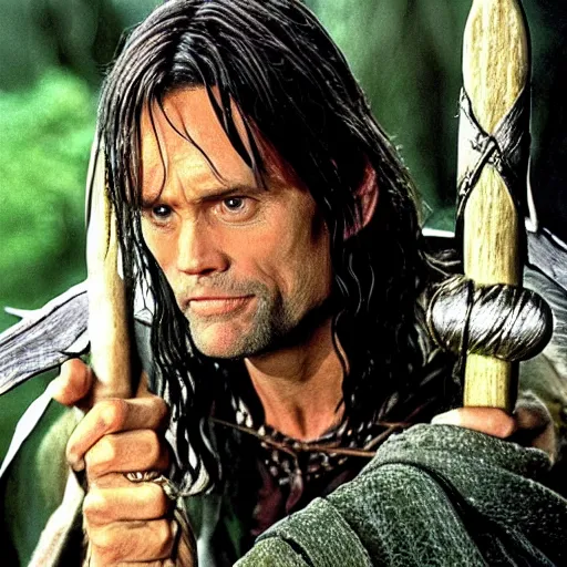 Image similar to jim carrey playing aragorn in lord of the rings