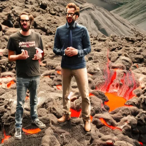 Image similar to rhett and link in a volcano