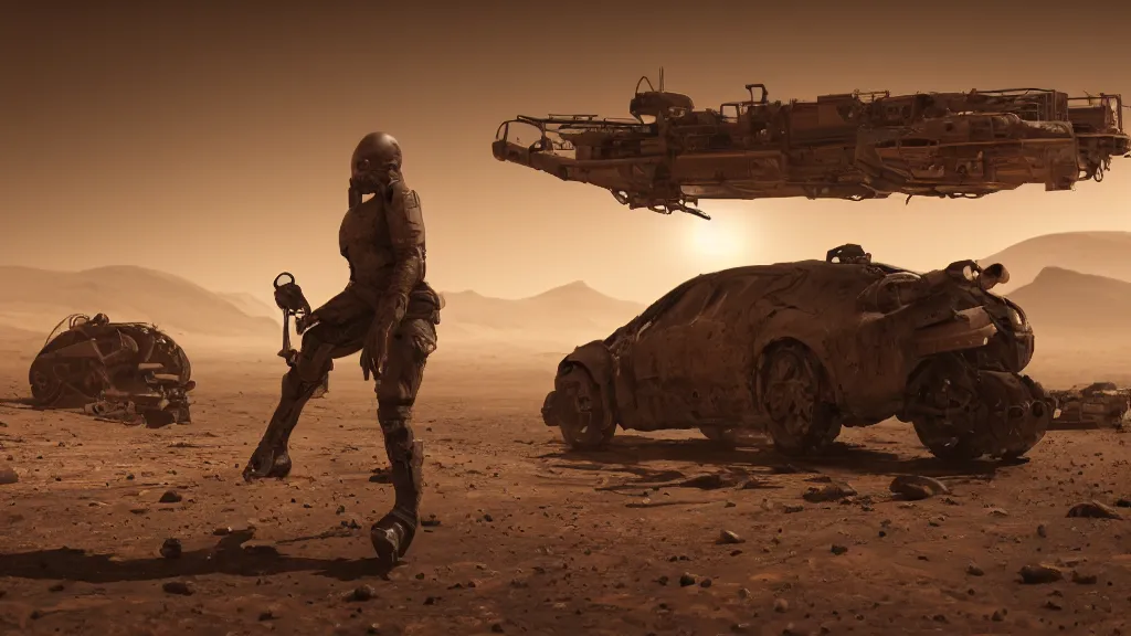 Prompt: a photorealistic dramatic hyperrealistic life on mars, ultra realistic details, glossy surface, well worn, rust, oil stains designed by vitaly bulgarov and mike nash, beautiful dramatic dark moody tones and lighting, smokey cinematic atmosphere, global illumination, shadows, dark background, octane render, 8 k