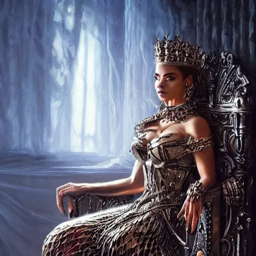 a queen is sitting on her throne dressed in chains, | Stable Diffusion ...