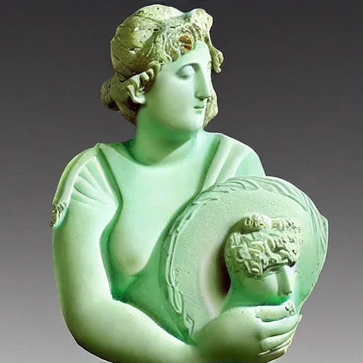 Image similar to “Ancient Greek goddess statue made of ceramics in celadon glaze, concept art, stylized”