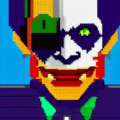 Prompt: Pixel art of Willem Dafoe as the Joker