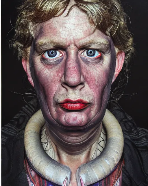 Image similar to paul curry, character portrait, close up, concept art, intricate details, highly detailed, photorealism, hyperrealism in the style of otto dix and h. r giger
