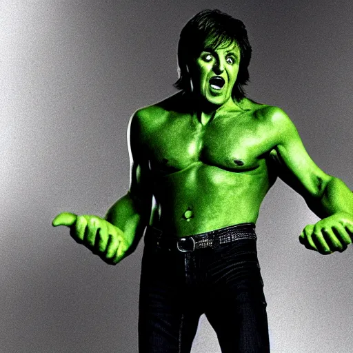 Prompt: paul mccartney as hulk, mcu