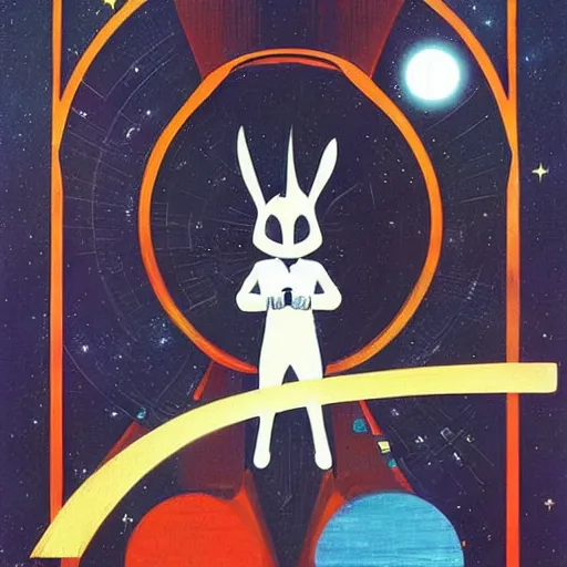 Image similar to A rabbit full of hope, looking for a black hole in an infinite time loop by Vincent Di Fate