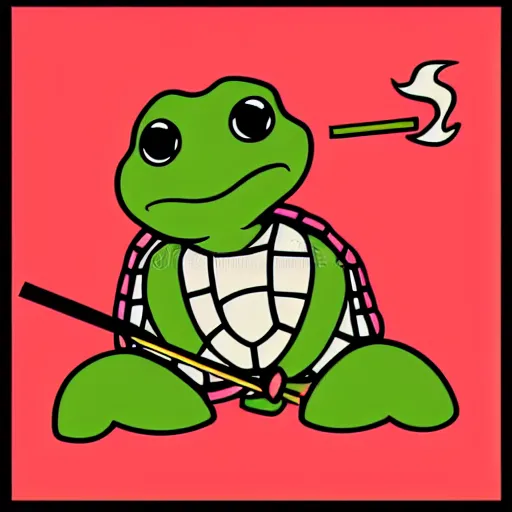 Prompt: storybook illustration of a turtle smoking a cigarette, storybook illustration, monochromatic, white background