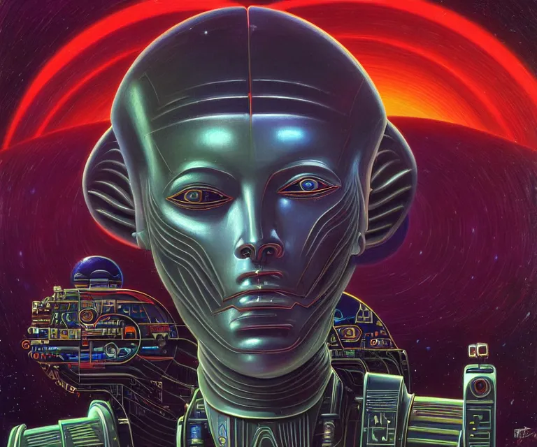 Prompt: cybernetic intergalactic alien sphinx cyberpunk portrait 4 k highly detailed by kelly freas